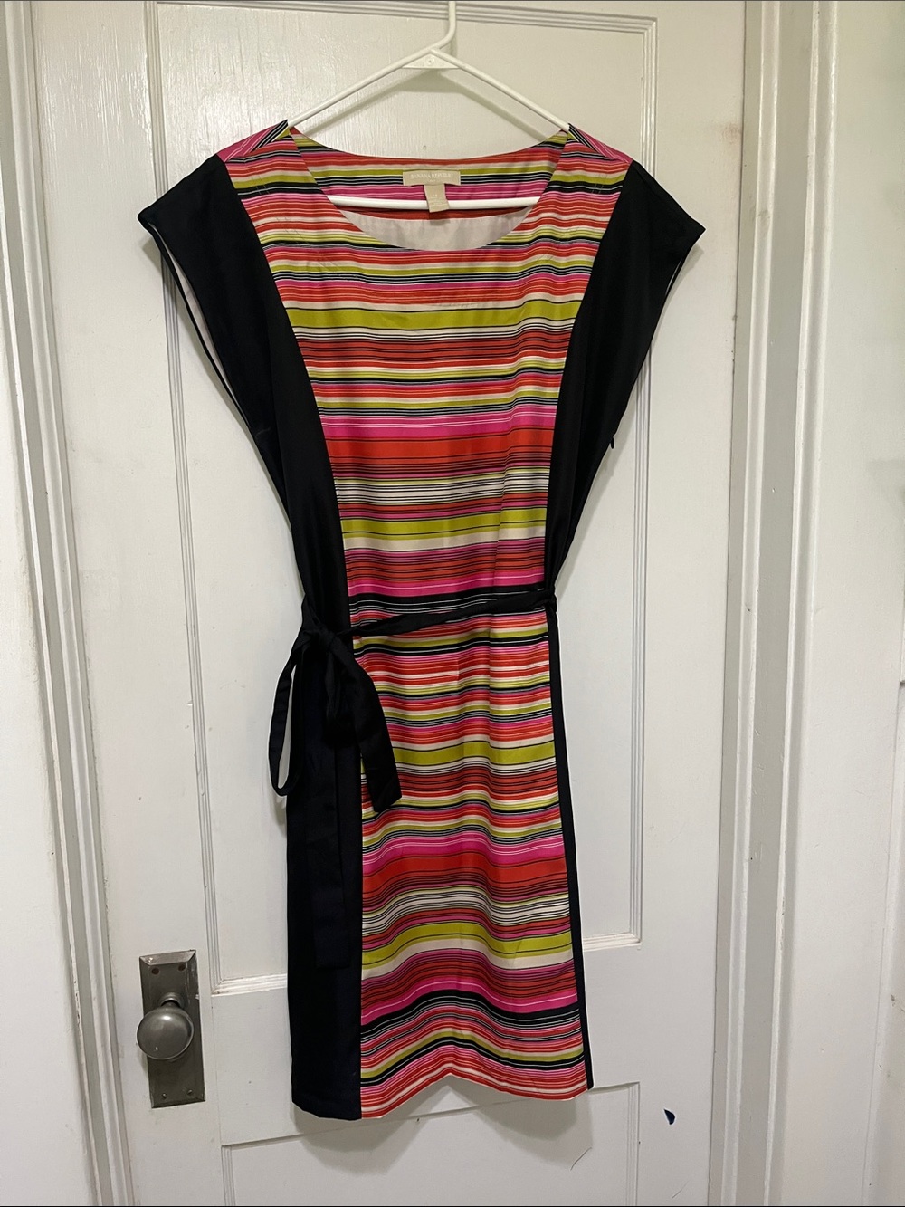 Banana Republic Black-Trim Rainbow Stripe Belted Shift Dress